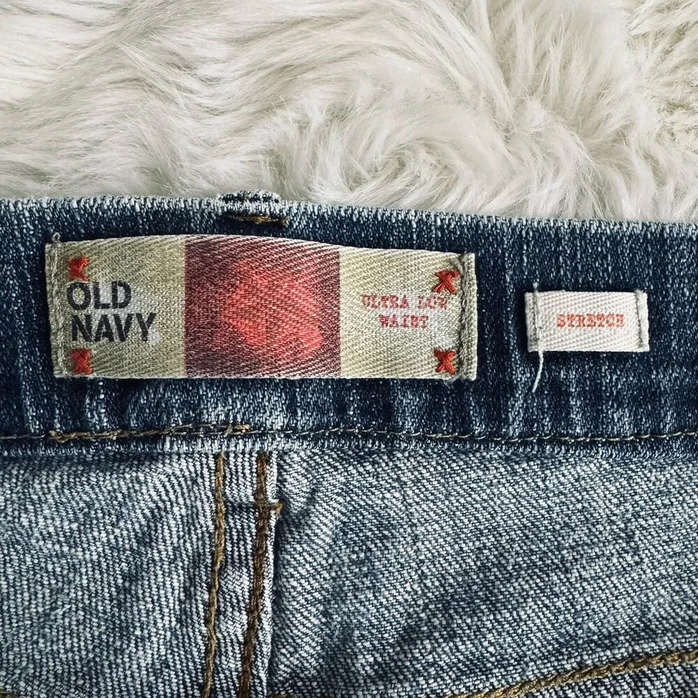 Y2K Old Navy Ultra Low Waist Bermuda Shorts 10 (W33) Blue Denim Casual Womens